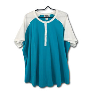 Anthony Richards Womens Blouse Henley Short Sleeve Blue White Size 3XL Retro
